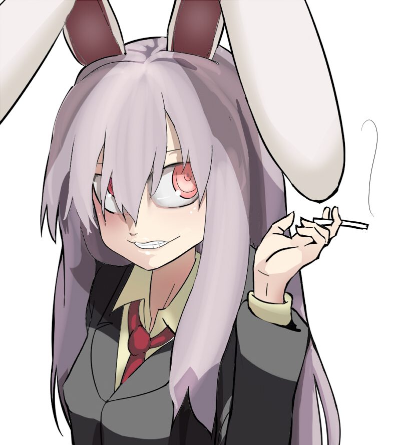 1girl, animal_ears, cigarette, female_focus, formal_clothes, grin, hospital_king, kimonge