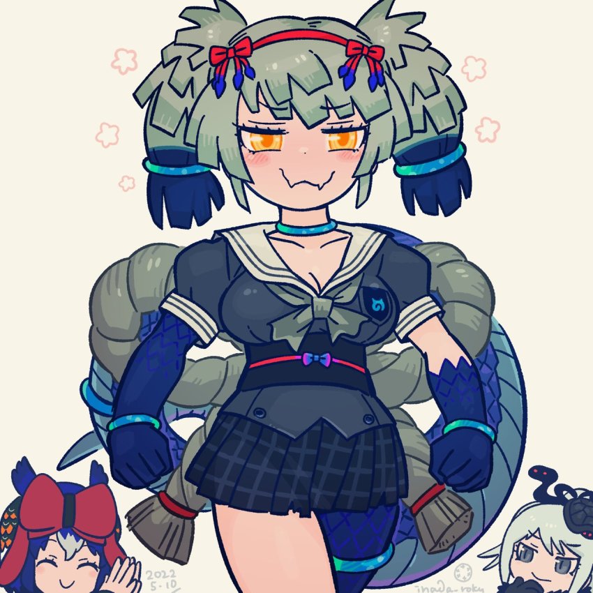 animal_costume, closed_mouth, genbu_(kemono_friends), green_pheasant_(kemono_friends), highres, inada_roku, kemono_friends, kemono_friends_3