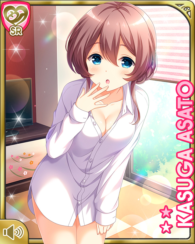 1girl, :o, asato_kasuga, bare_legs, barefoot, bedroom, blue_eyes, bottomless