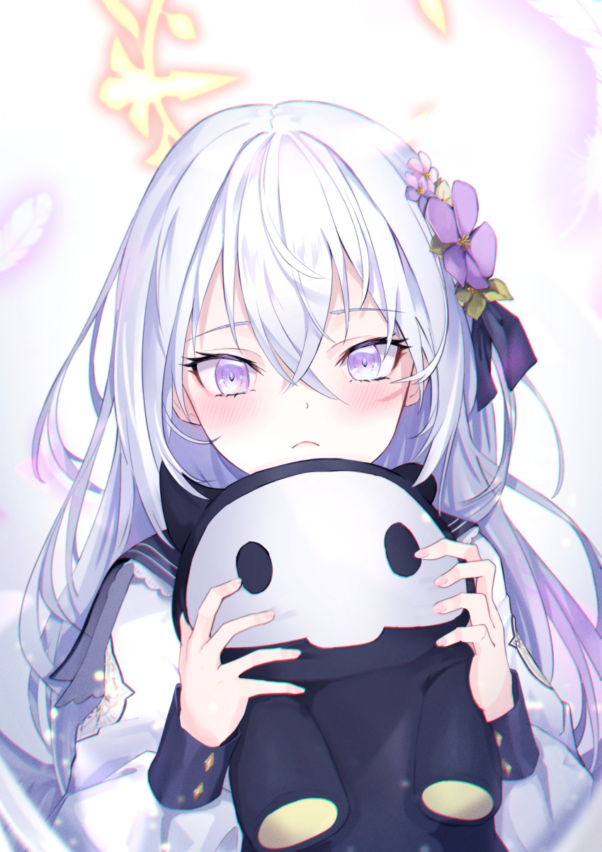 1girl, absurdres, alian2020, azusa_(blue_archive), blue_archive, blush, flower, hair_between_eyes