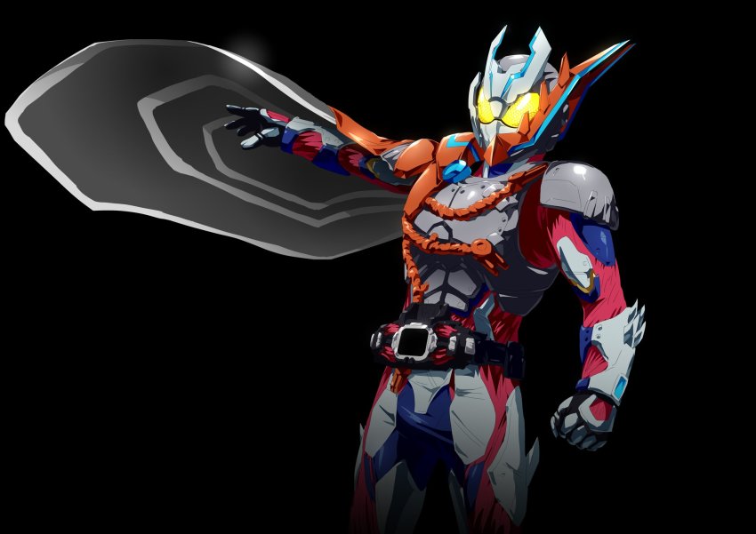 1boy, armor, asymmetrical_armor, blue_eyes, bug, demons_driver, rider_belt, highres