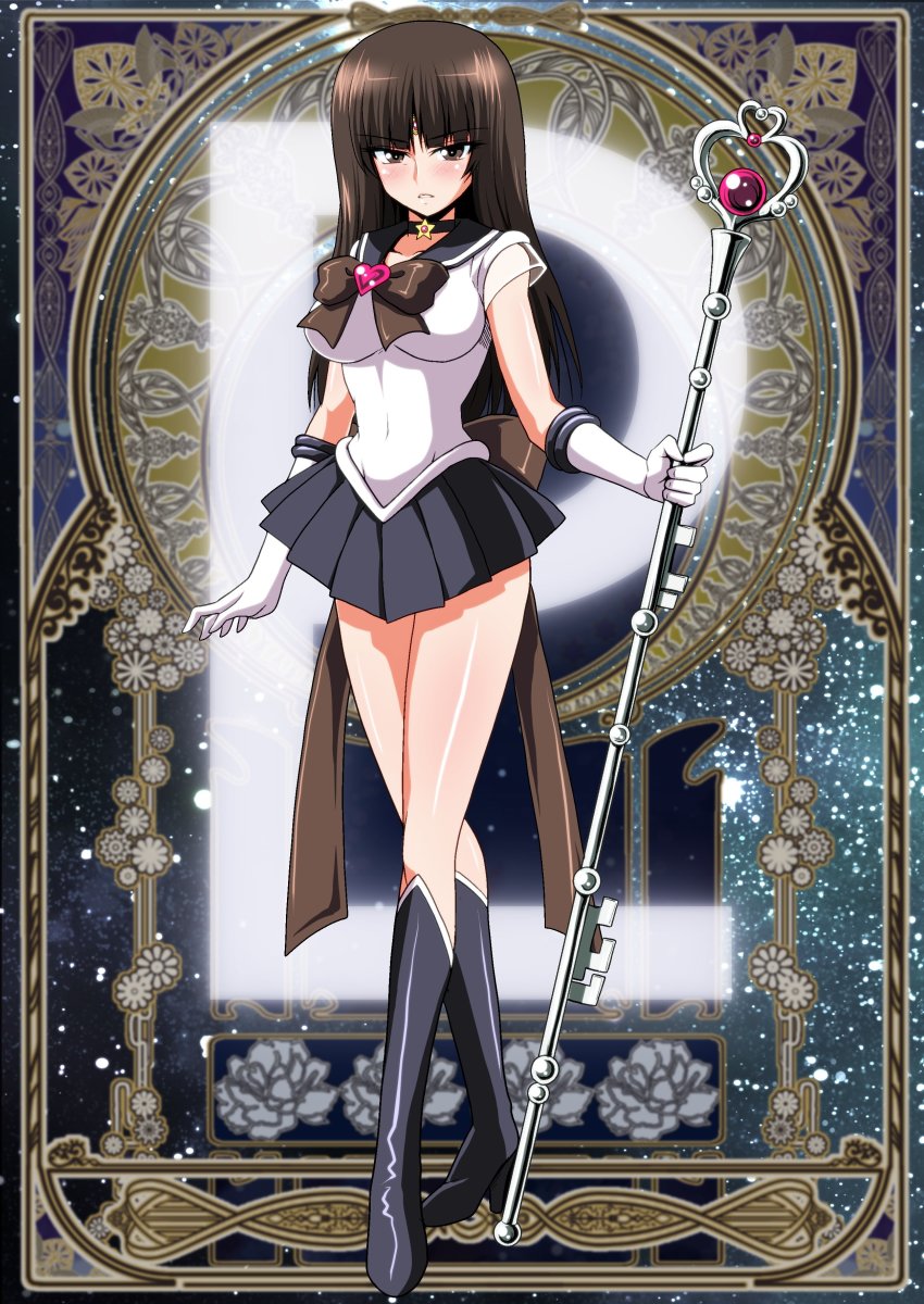 1girl, absurdres, bishoujo_senshi_sailor_moon, black_boots, boots, breasts, brown_eyes, brown_hair