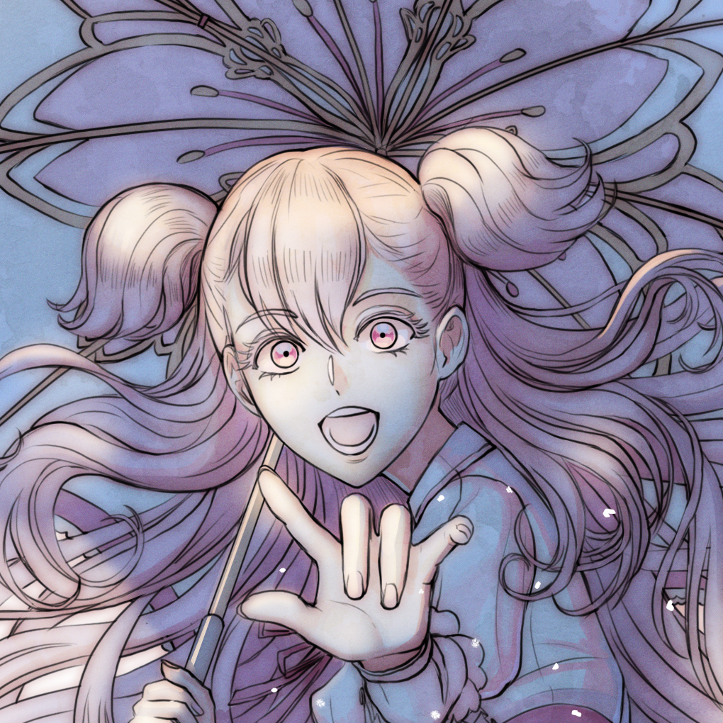 1girl, :d, artist_name, chenovellia, cherry_blossom_cookie, cookie_run, humanization, long_hair