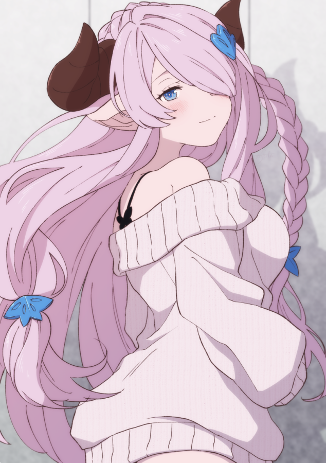 1girl, alternate_costume, blue_eyes, bottomless, bra, bra_peek, braid, draph