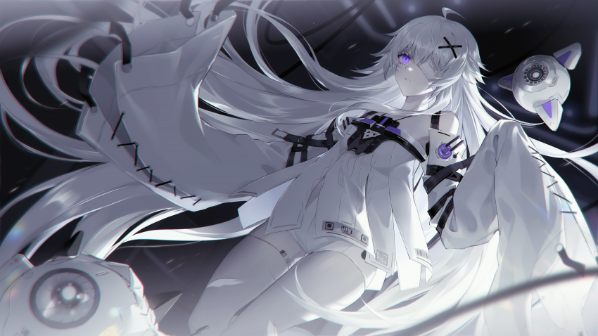 1girl, absurdly_long_hair, absurdres, akiya_(wls1906579), bandage_over_one_eye, bandages, barcode, barcode_tattoo