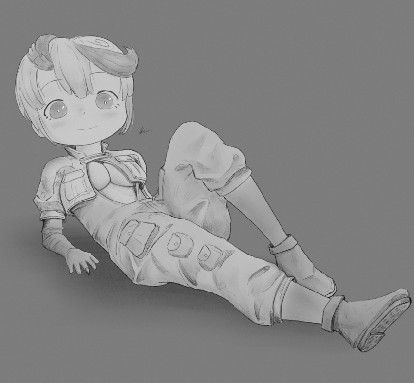 breasts, greyscale, highres, kaoyu, made_in_abyss, monochrome, tepaste, underboob