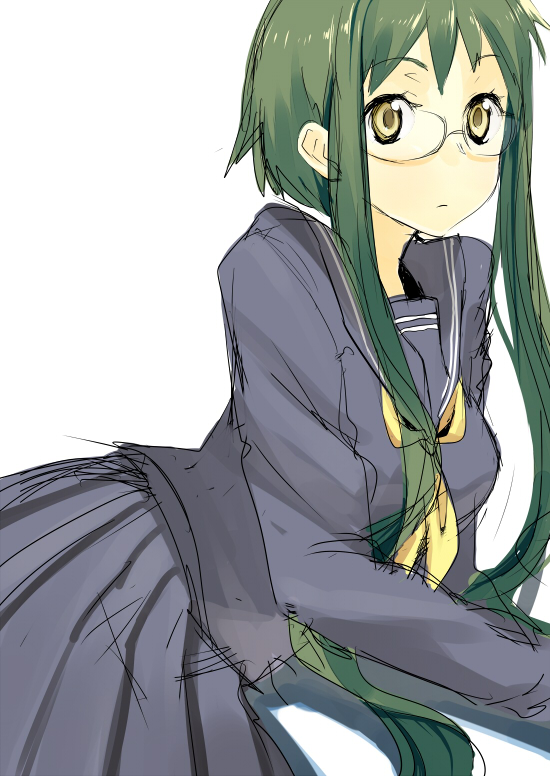 1girl, bad_id, bad_pixiv_id, ecocube, eka_eri, female_focus, glasses, green_hair