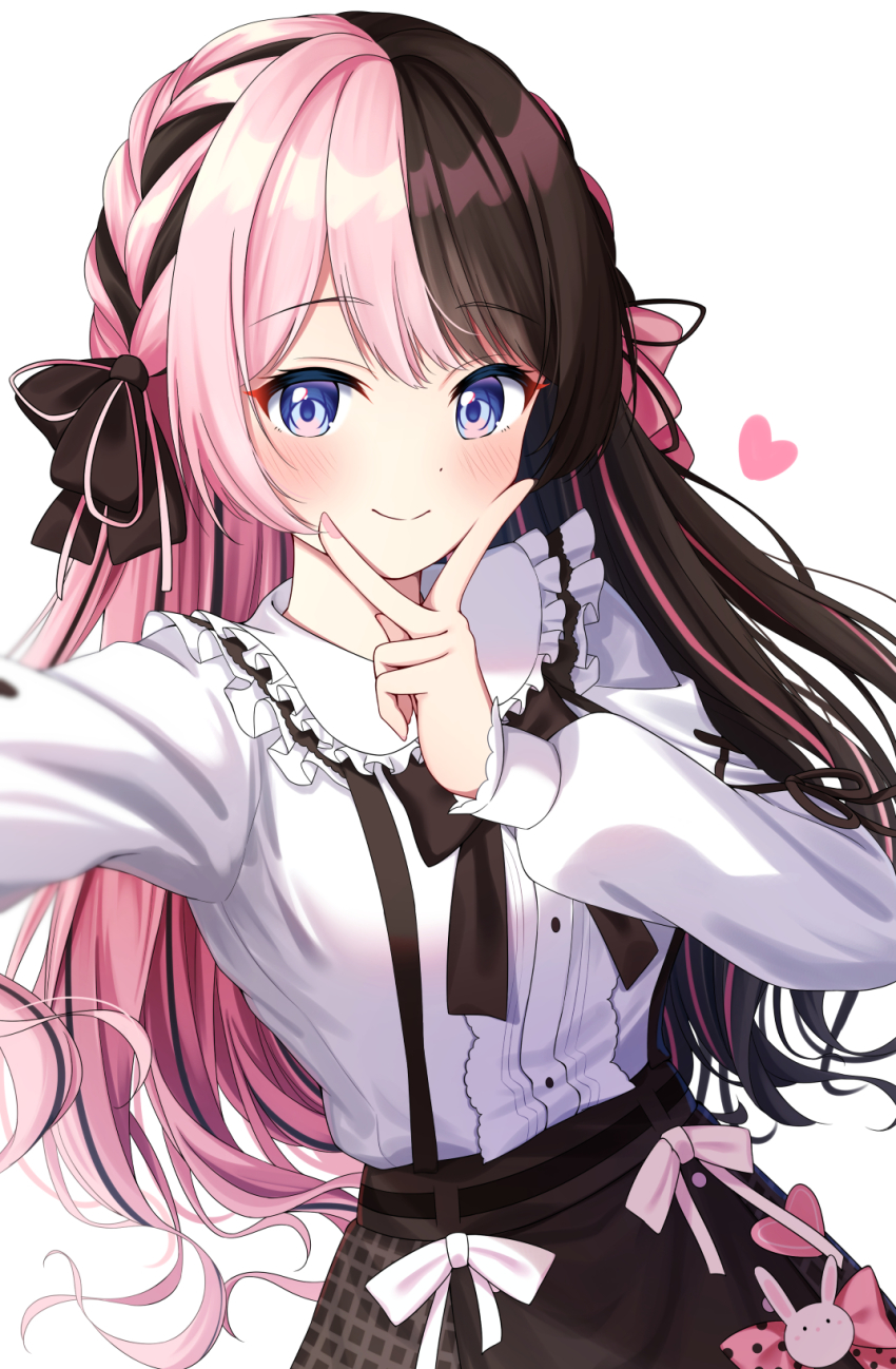 1girl, black_hair, blue_eyes, bow, highres, looking_at_viewer, multicolored_hair, pink_hair