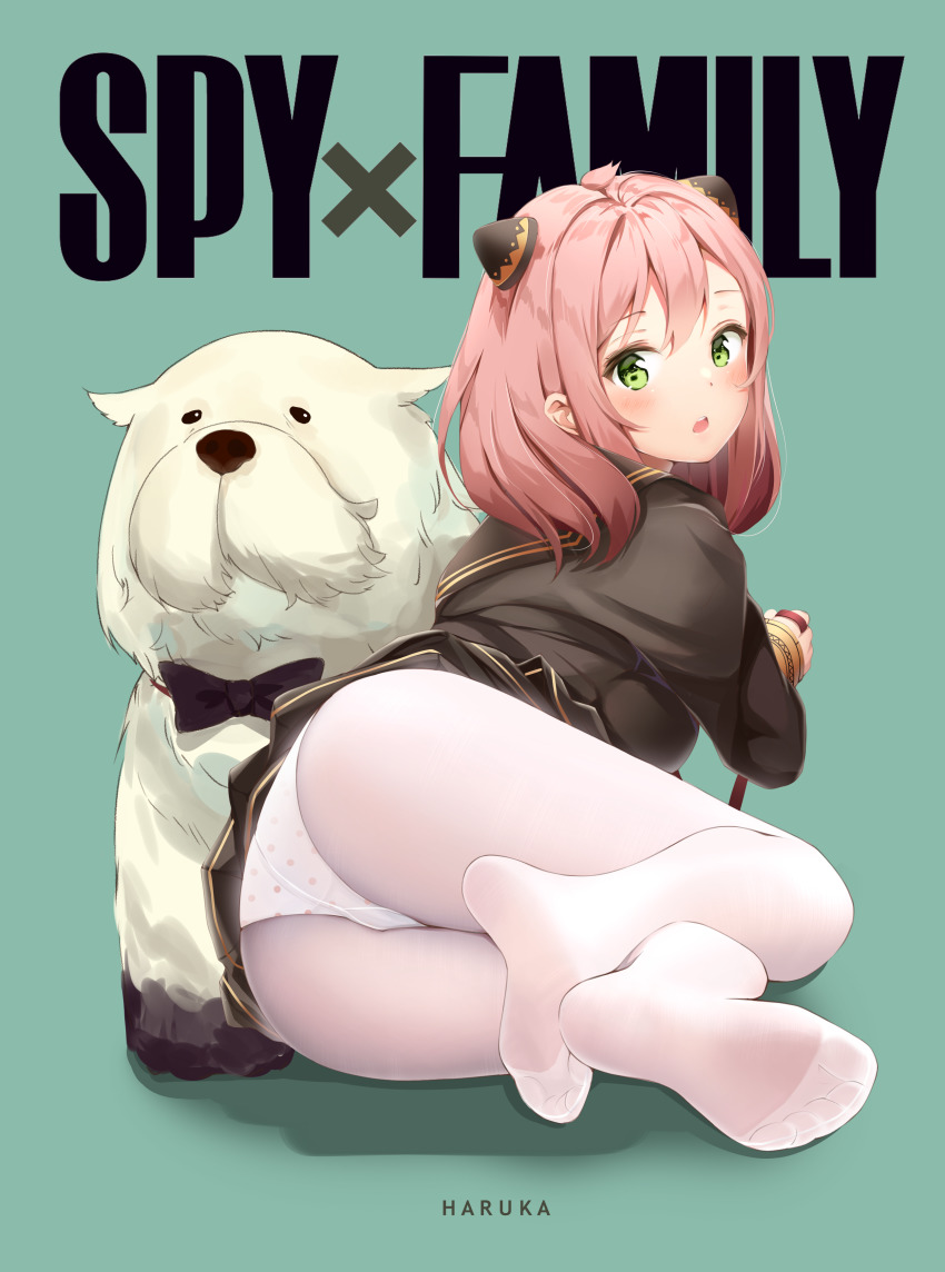 1girl, absurdres, animal, anya_(spy_x_family), artist_name, black_sailor_collar, black_serafuku, black_shirt