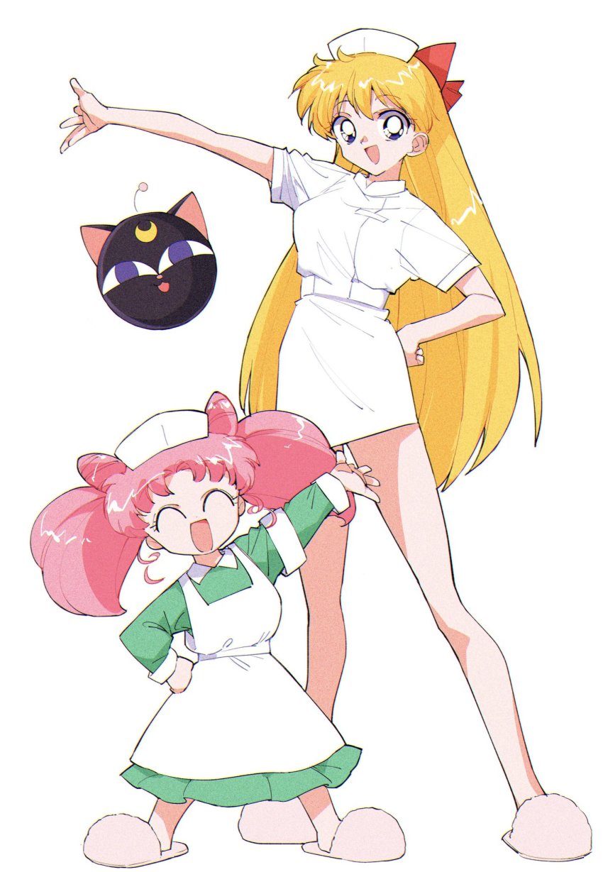 2girls, aino_minako, bishoujo_senshi_sailor_moon, blonde_hair, blue_eyes, bow, breasts, chibi_usa