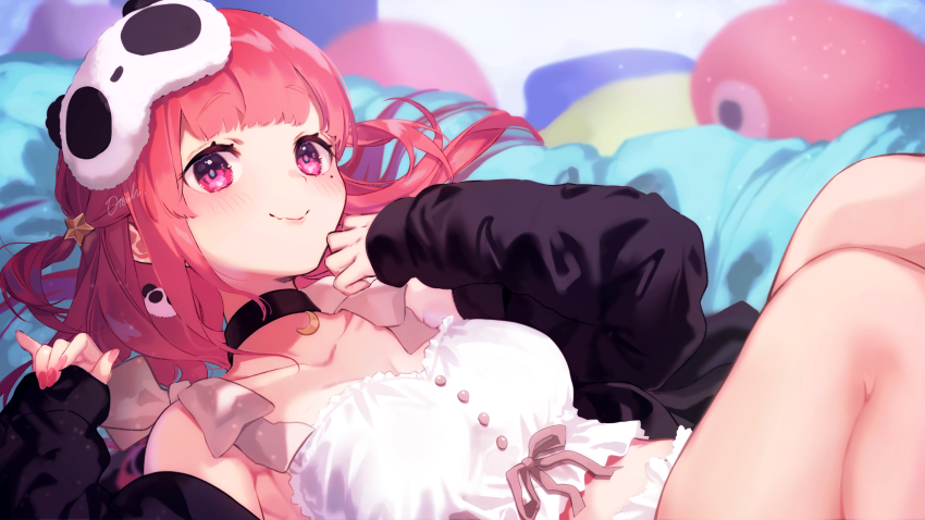 1girl, bare_legs, bare_shoulders, blush, collar, dress, hair_ornament, highres