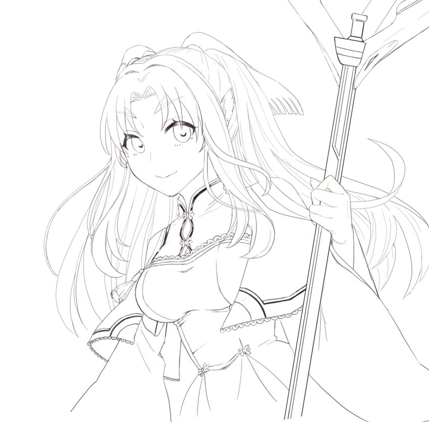 1girl, aged_up, animal_ears, aquaplus, breasts, cait_sith_(utawarerumono:_lost_flag), closed_mouth, dress