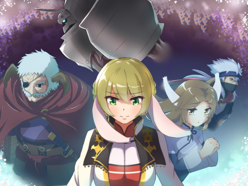 2boys, 2girls, age_difference, aged_up, ainu_clothes, animal_ears, aquaplus, black_eyes