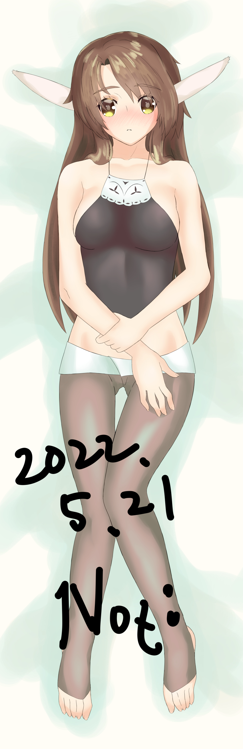 1girl, absurdres, animal_ears, aquaplus, arm_grab, bloodtypered, blush, breasts