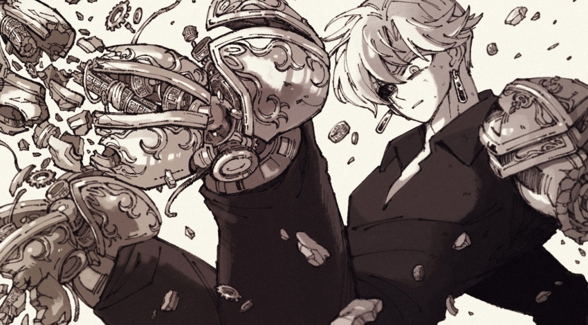 blonde_hair, debris, highres, rip_(undead_unluck), rubble, shocked_pupils, tagme, undead_unluck