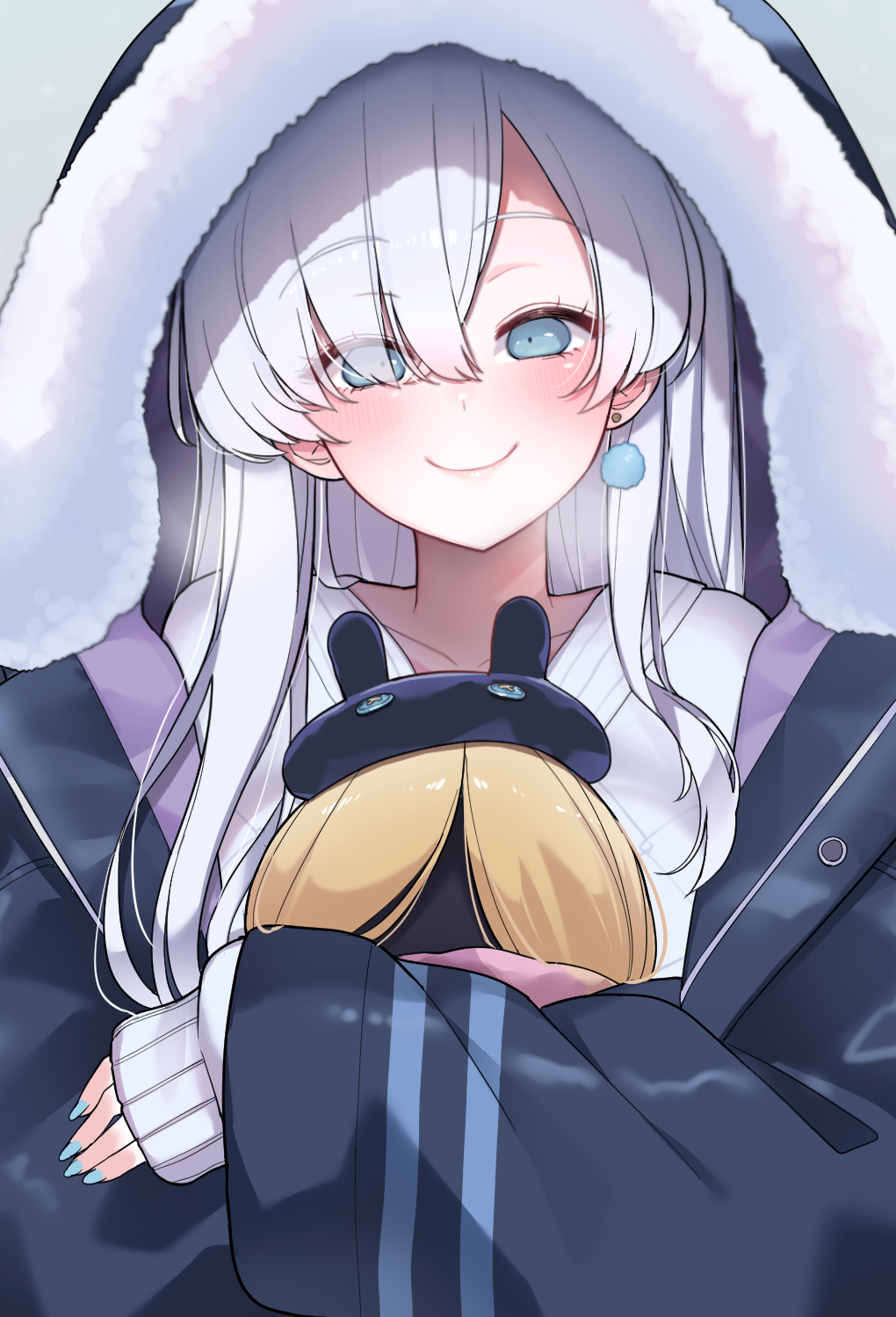 1girl, akitokage, anastasia_(fate), anastasia_(under_the_same_sky)_(fate), blue_eyes, blush, breasts, coat