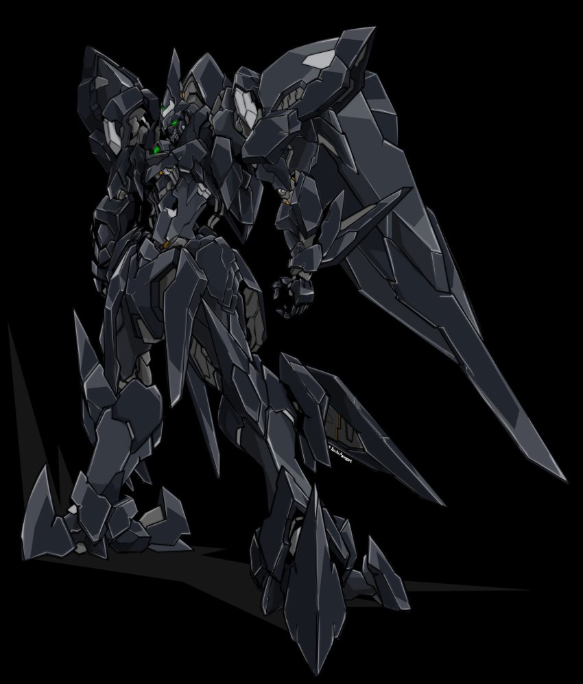 beastkingbarbaros, black_background, black_theme, glowing, glowing_eyes, green_eyes, highres, mecha