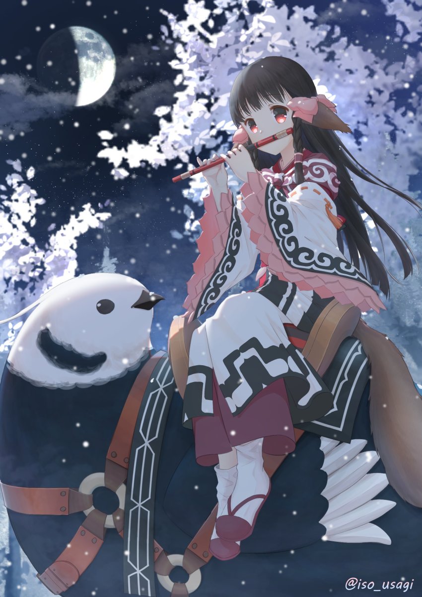 1girl, absurdres, ainu_clothes, animal, animal_ears, aquaplus, arms_up, beak