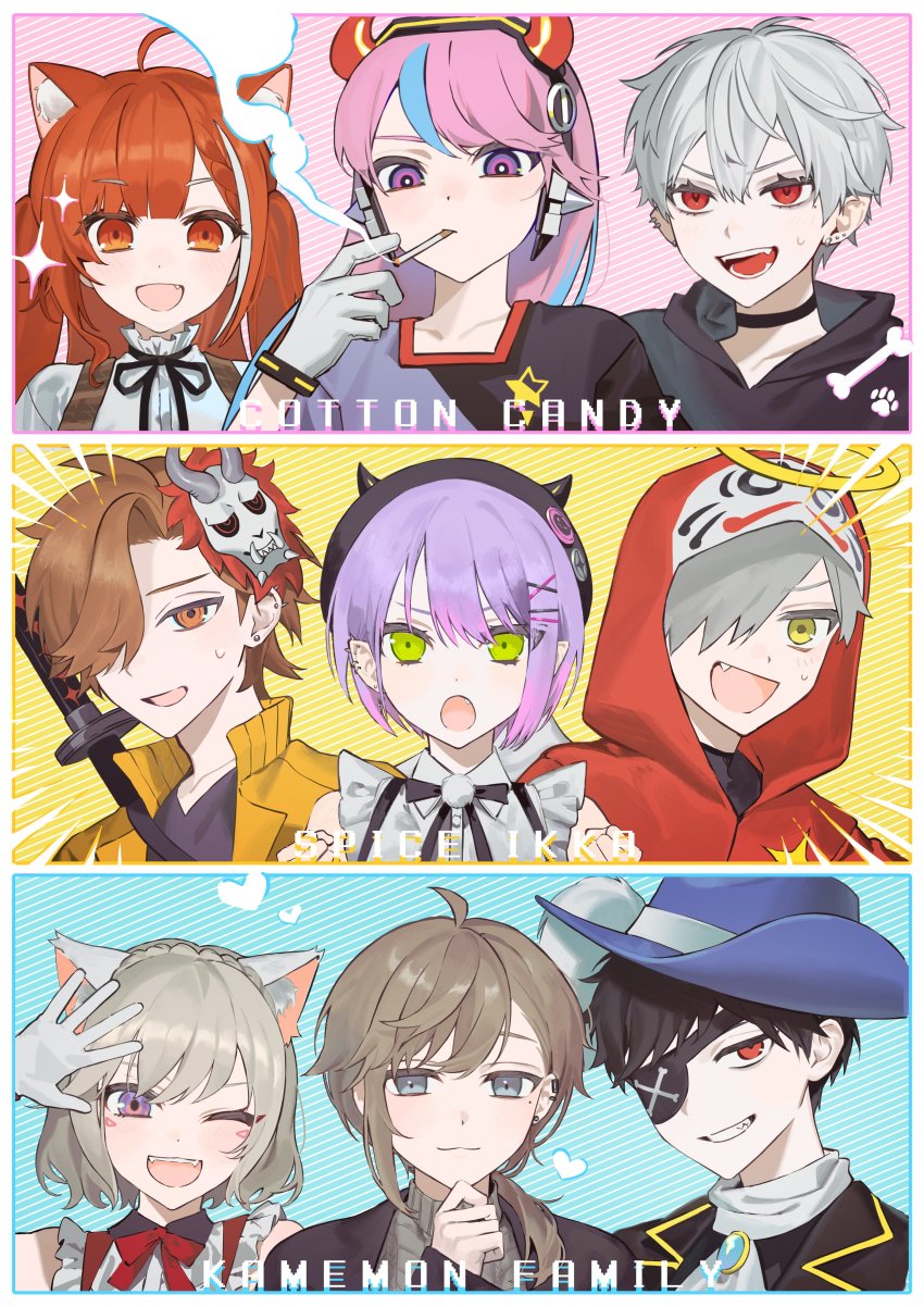 4girls, 5boys, absurdres, animal_ear_fluff, animal_ears, arisakaaa_(crazy_raccoon), arm_up, beret