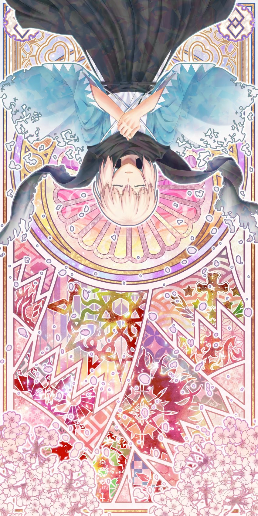 1girl, absurdres, black_bow, black_scarf, blonde_hair, bow, closed_eyes, fate/grand_order