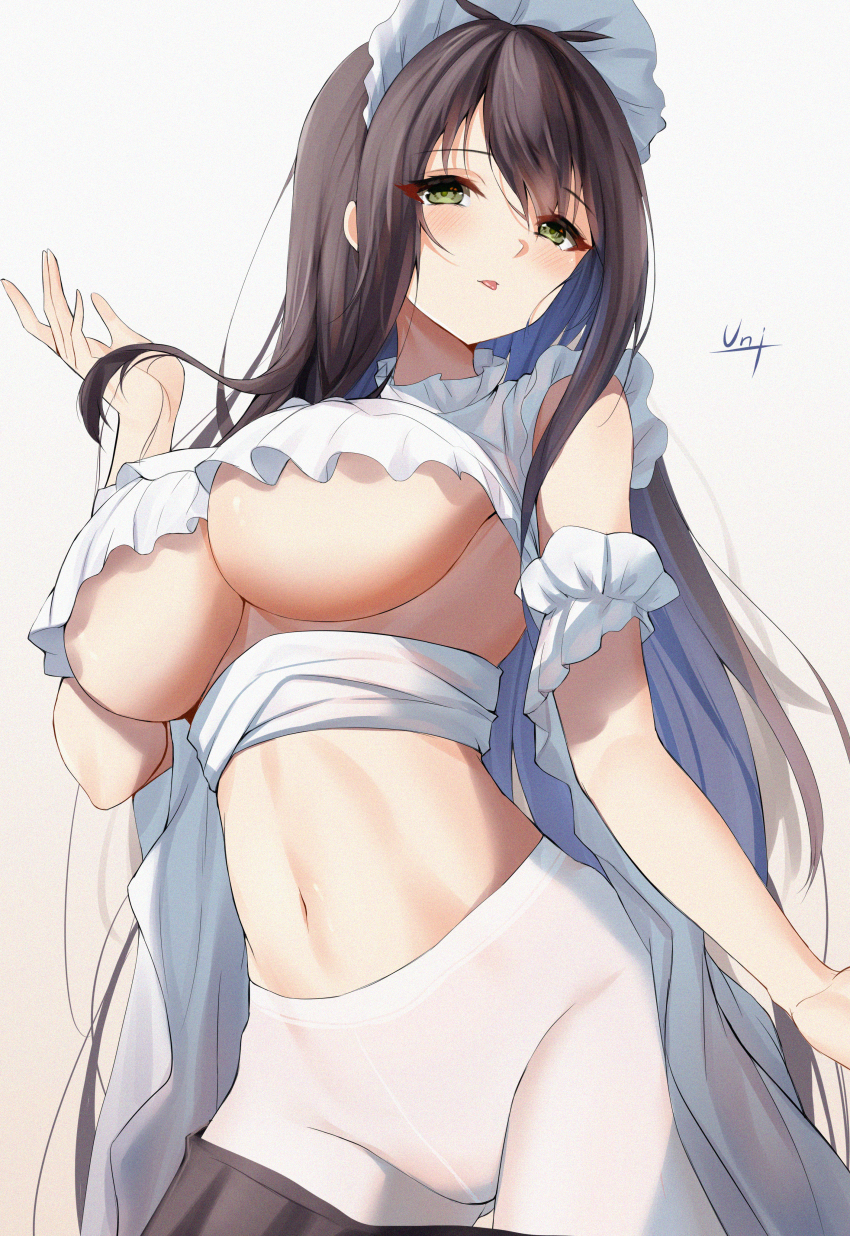 1girl, absurdres, arm_up, azur_lane, black_hair, breasts, chinese_commentary, cowboy_shot