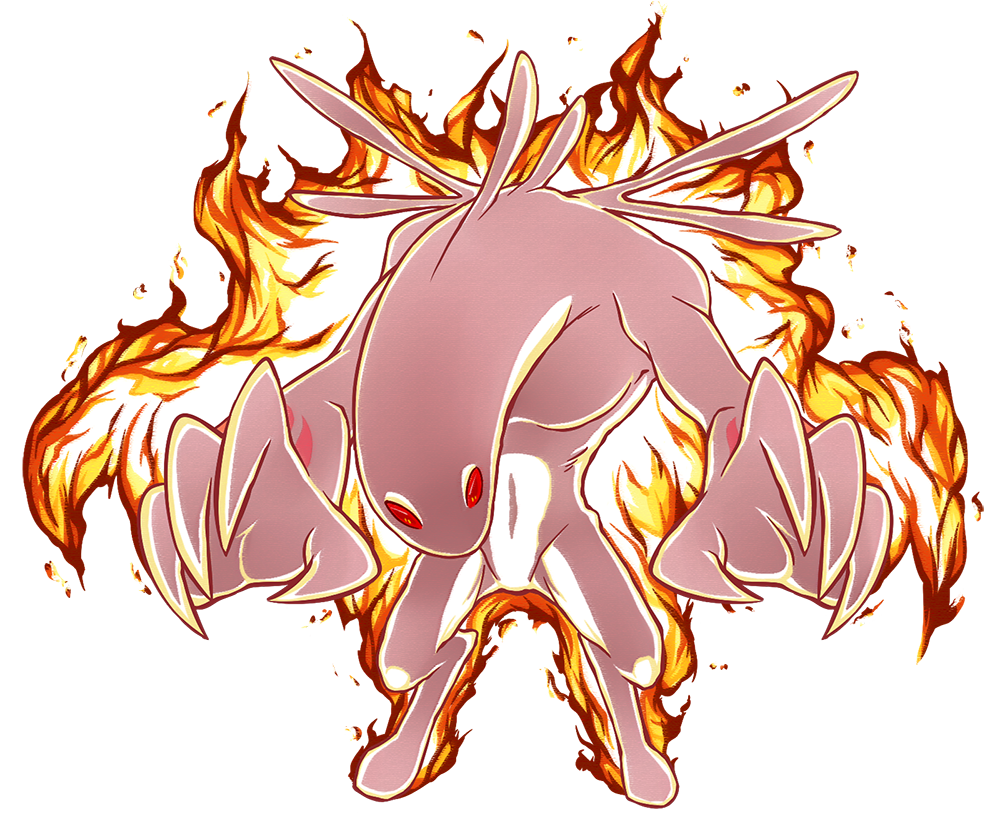 claws, colored_skin, commentary, english_commentary, fire, full_body, gloom_under_night, looking_at_viewer