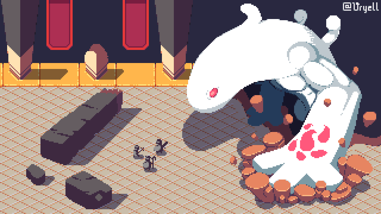 3others, colored_skin, column, commentary, english_commentary, full_body, gloom_under_night, holding