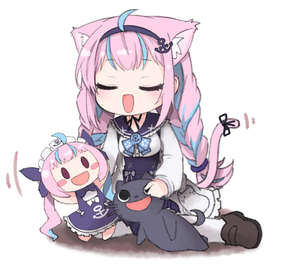 1girl, :d, ahoge, anchor_hair_ornament, animal_ears, blue_hair, blue_hairband, blue_sailor_collar