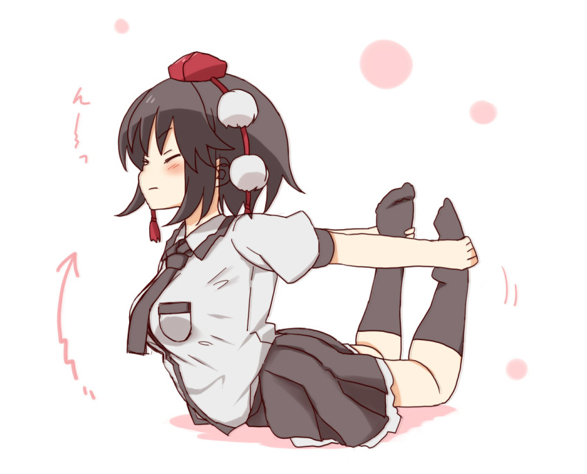 1girl, black_hair, black_skirt, black_socks, closed_eyes, closed_mouth, collared_shirt, from_side
