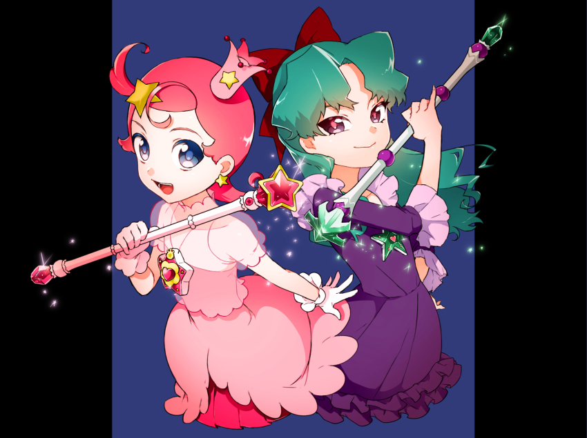 2_tone_background, comet_(comet-san), cosmic_baton_girl_comet-san, crown, dress, hag_(hag_015), highres, meteor_(comet-san)