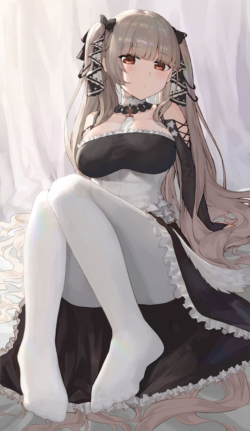1girl, absurdly_long_hair, absurdres, azur_lane, between_breasts, black_dress, breasts, cleavage