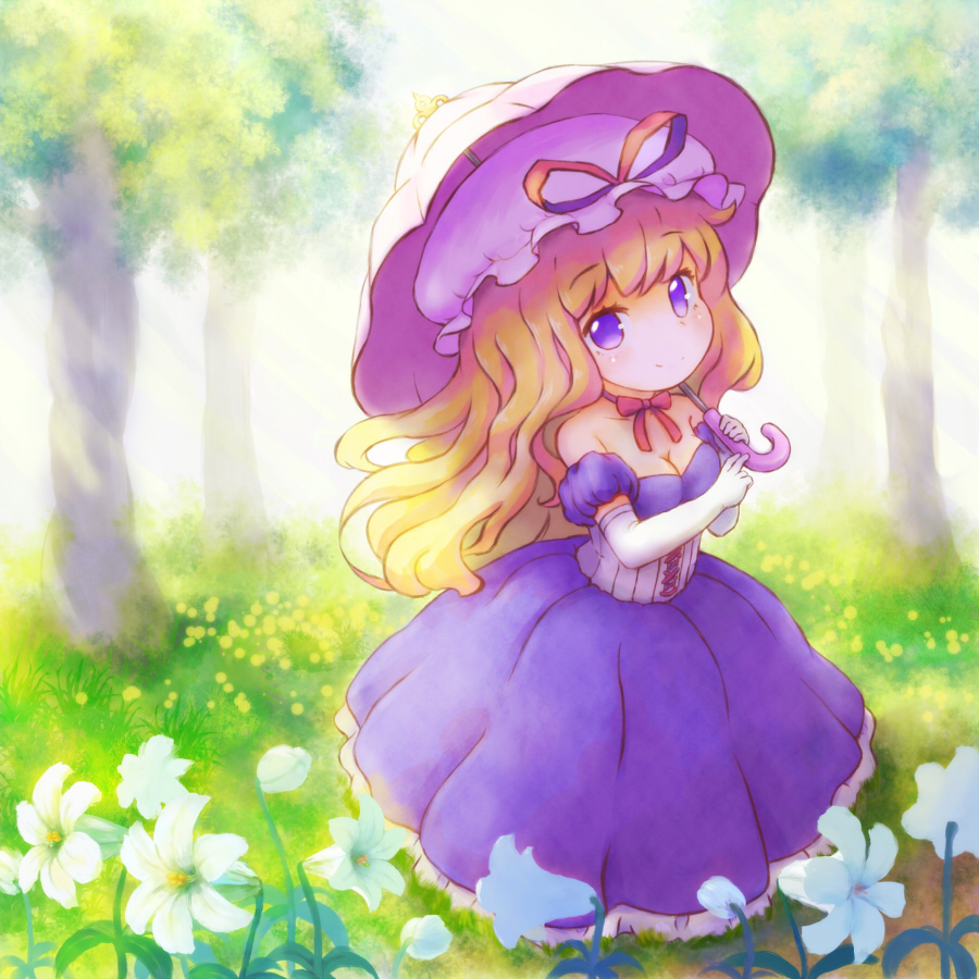 1girl, bad_id, bad_pixiv_id, bare_shoulders, blonde_hair, blush, bow, breasts