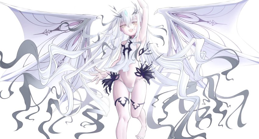 1girl, barefoot, colored_tips, danny_pen6333, dragon_girl, melusine_(fate), melusine_(final_ascension)_(fate), fate/grand_order