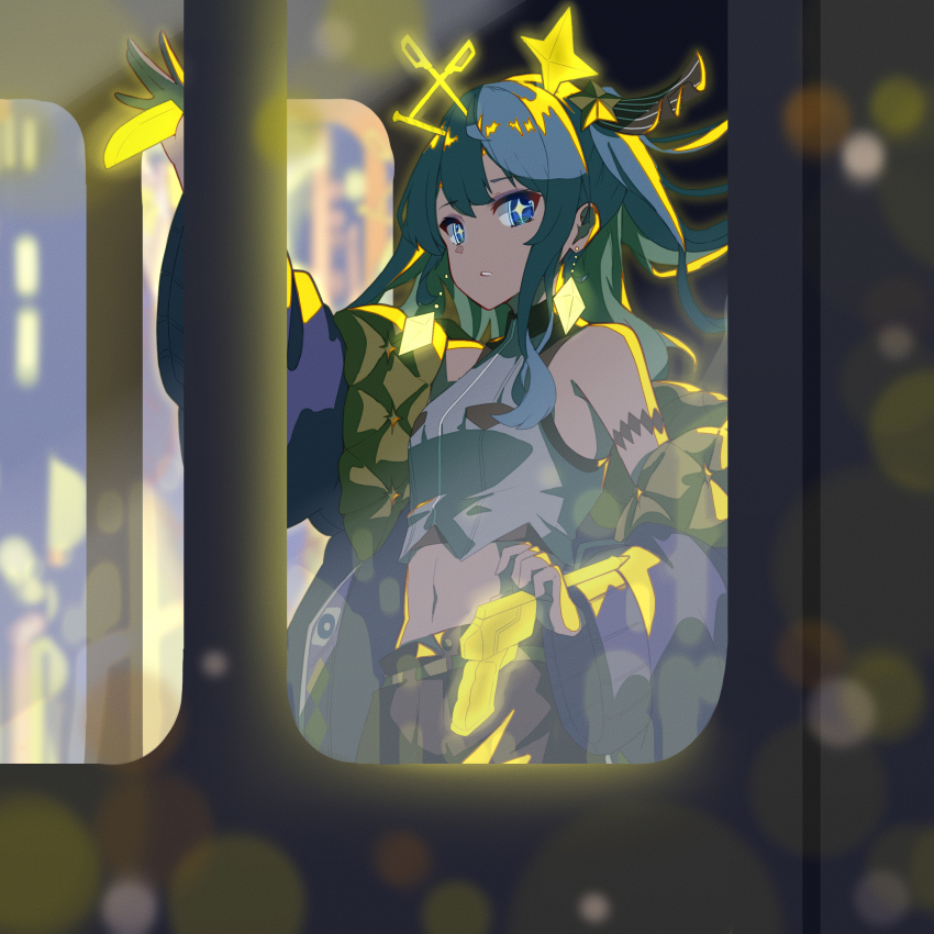 +_+, 1girl, absurdres, blue_eyes, blue_hair, earrings, gun, highres