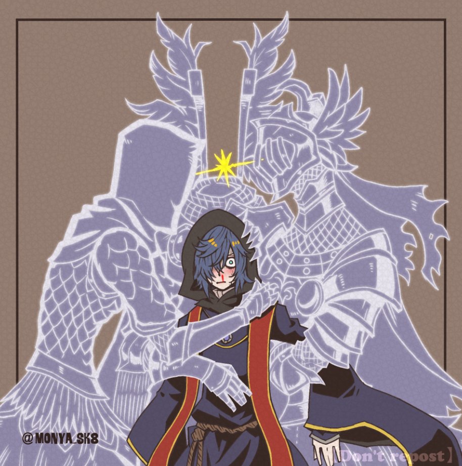 4girls, armor, black_knife_assassin, black_knife_tiche, blood, blue_hair, cape, cleanrot_knight_finlay, closed_mouth, dress, dullahan, elden_ring, female_knight, gauntlets, harem, hood, hug, knight, lhutel_the_headless, mikey, multiple_girls, nosebleed, simple_background, tarnished_(elden_ring), yuri