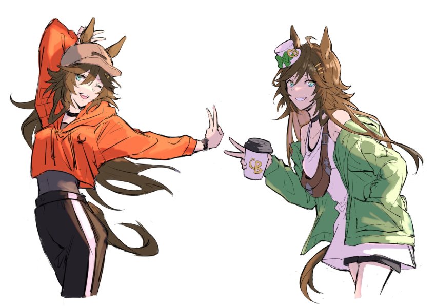 1girl, 7nosuke, ahoge, alternate_costume, animal_ears, arm_up, bare_shoulders, baseball_cap