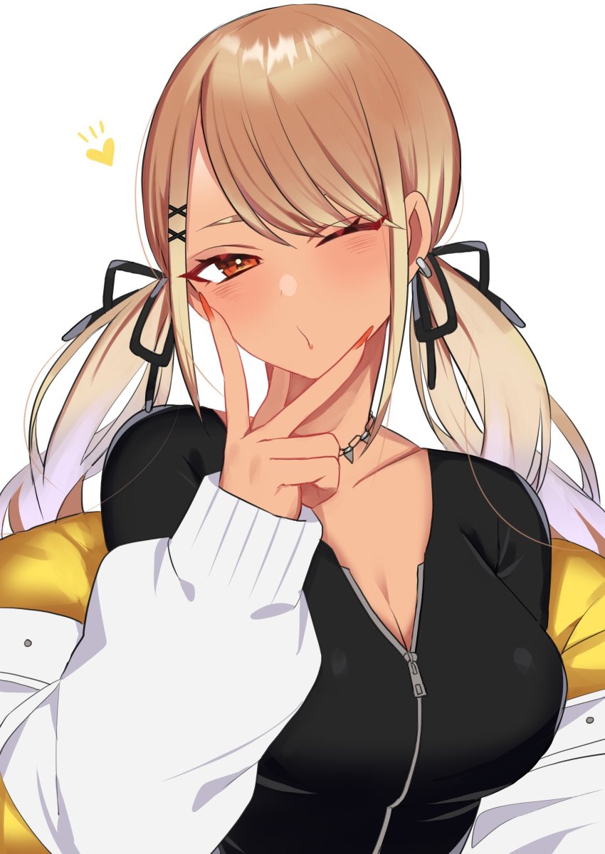 1girl, absurdres, blush, breasts, cleavage, collarbone, dark-skinned_female, dark_skin