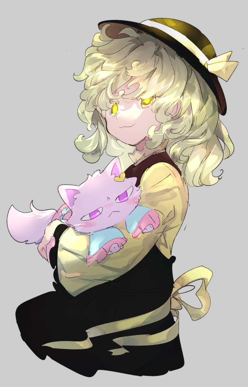 1girl, :<, :3, animal, animalization, black_headwear, blonde_hair, blouse