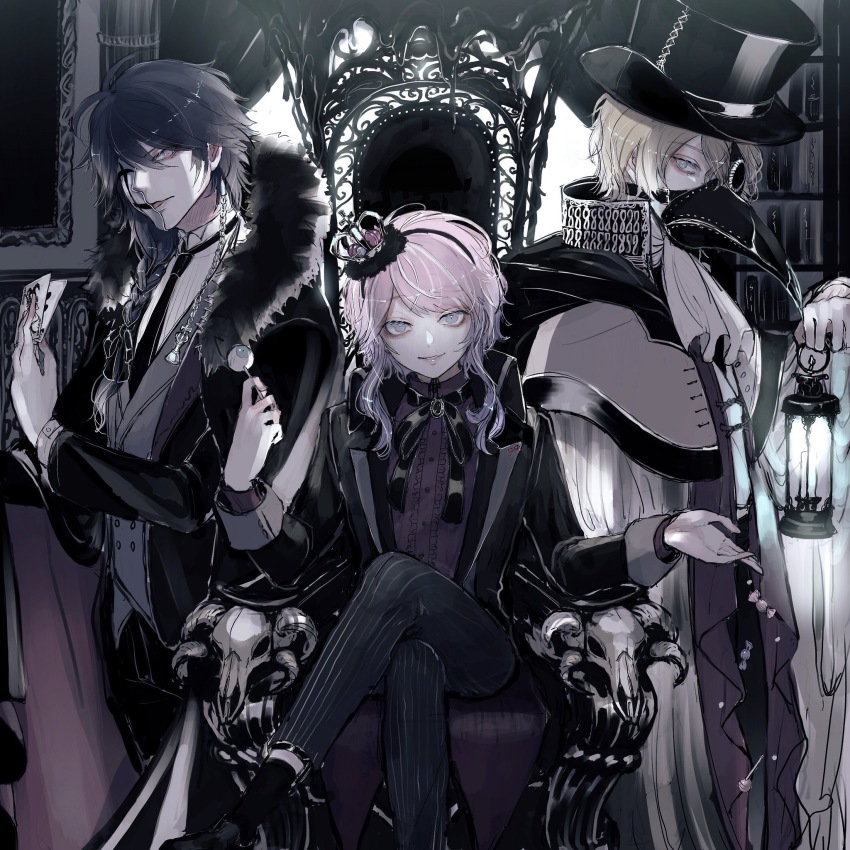 3boys, alternate_costume, amemura_ramuda, arisugawa_dice, blue_eyes, blue_hair, candy, card