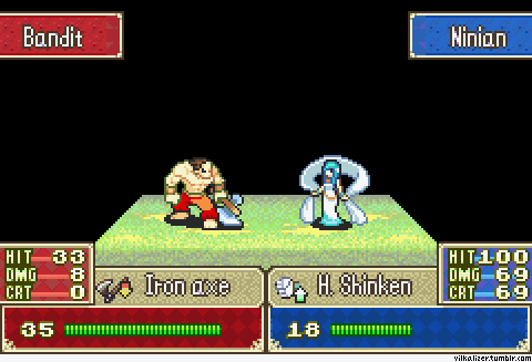 1boy, 1girl, animated, animated_gif, axe, blood, blue_hair, english_text