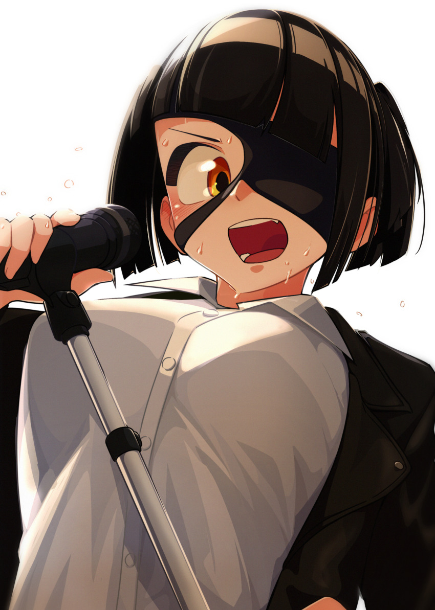 1girl, absurdres, black_jacket, blunt_bangs, blunt_ends, bob_cut, breasts, buttons