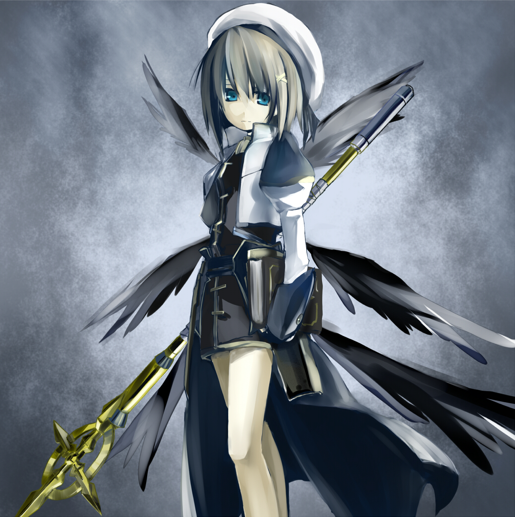 00s, 1girl, blue_eyes, book, brown_hair, female_focus, food, hair_ornament, hat, lyrical_nanoha, mahou_shoujo_lyrical_nanoha, mahou_shoujo_lyrical_nanoha_a's, mahou_shoujo_lyrical_nanoha_strikers, schwertkreuz, solo, staff, tome_of_the_night_sky, wagashi, wagashi_(okashina), wings, x_hair_ornament, yagami_hayate