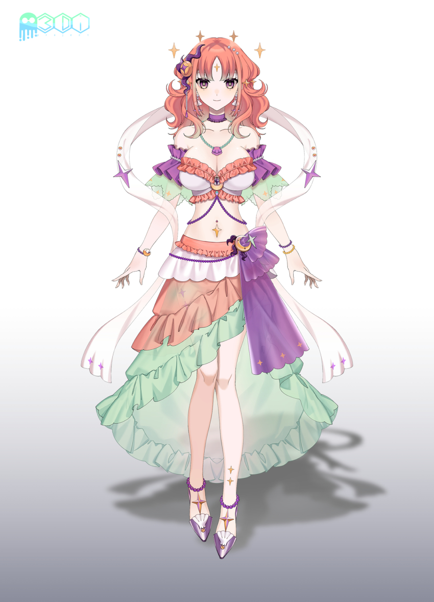 1girl, 3di_project, beads, breasts, cleavage, closed_mouth, collarbone, full_body