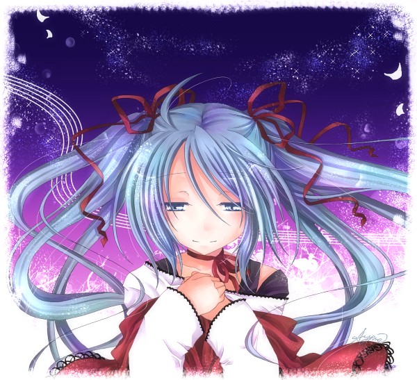 1girl, aqua_eyes, aqua_hair, female_focus, hair_ribbon, haruhi_ayame, hatsune_miku, long_hair