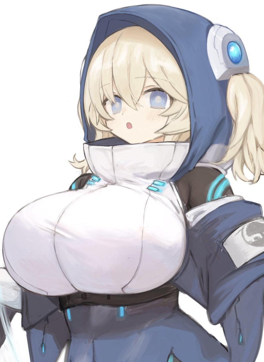 1girl, :o, bad_id, bad_twitter_id, blonde_hair, blue_eyes, blush, breasts