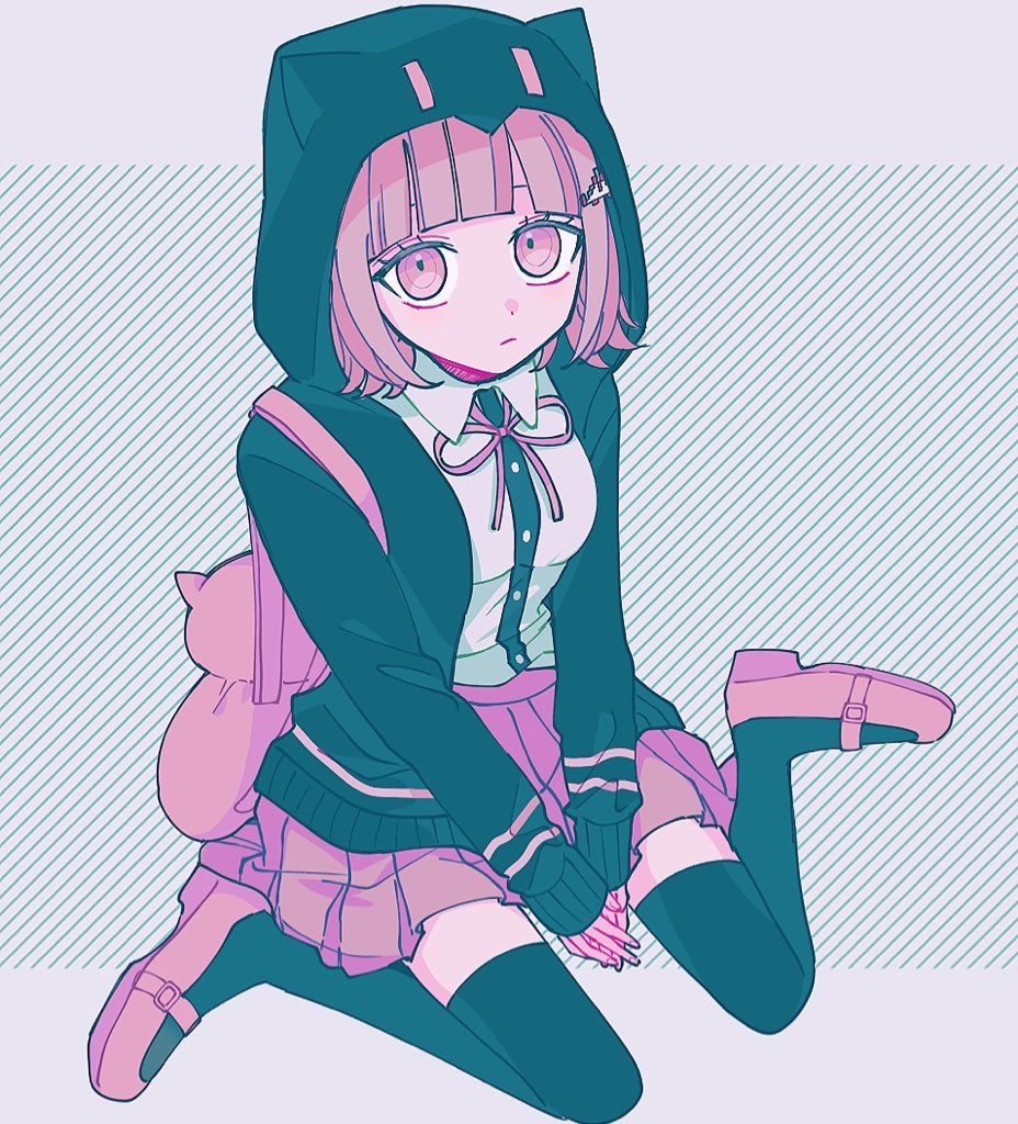 1girl, animal_bag, animal_ears, backpack, bag, black_jacket, black_shirt, breasts