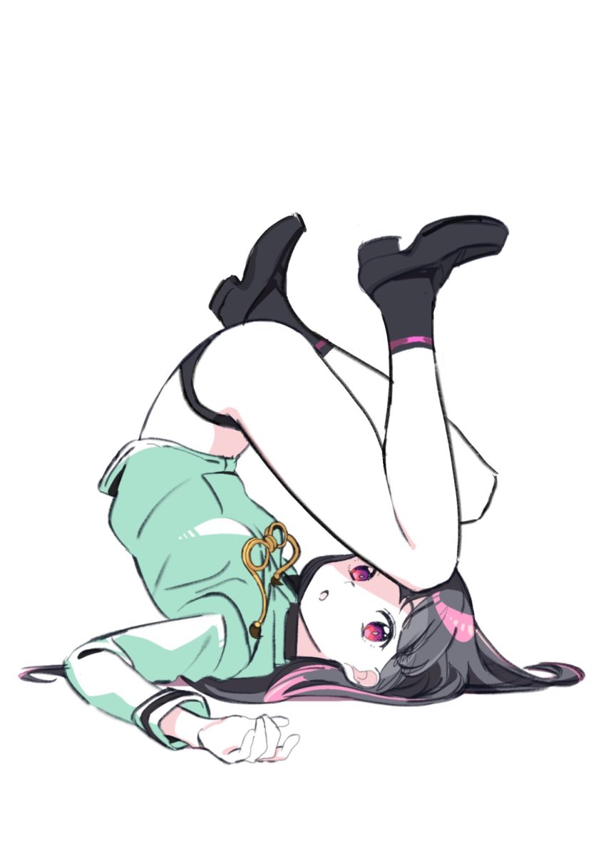 1girl, black_hair, black_panties, black_shoes, dohna_dohna_issho_ni_warui_koto_o_shiyou, full_body, hair_spread_out, highres