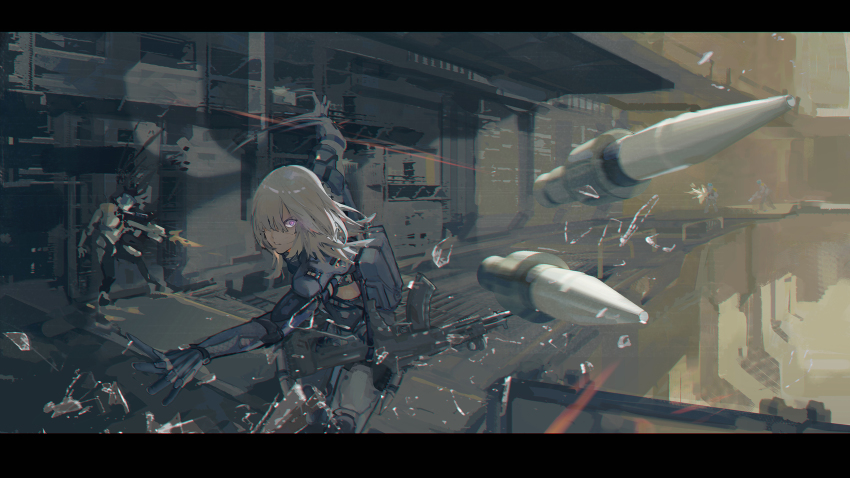 1girl, ak-15, ak-15_(girls'_frontline), assault_rifle, attack, bullet, commentary_request, firing