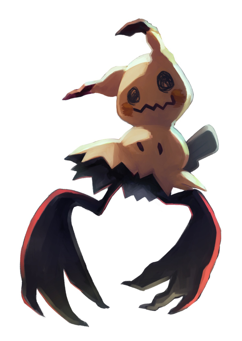 banka_(200009813), black_eyes, claws, commentary_request, full_body, gen_7_pokemon, highres, looking_at_viewer, mimikyu, nintendo, no_humans, pokemon, pokemon_(creature), pokemon_focus, simple_background, solid_oval_eyes, solo, white_background