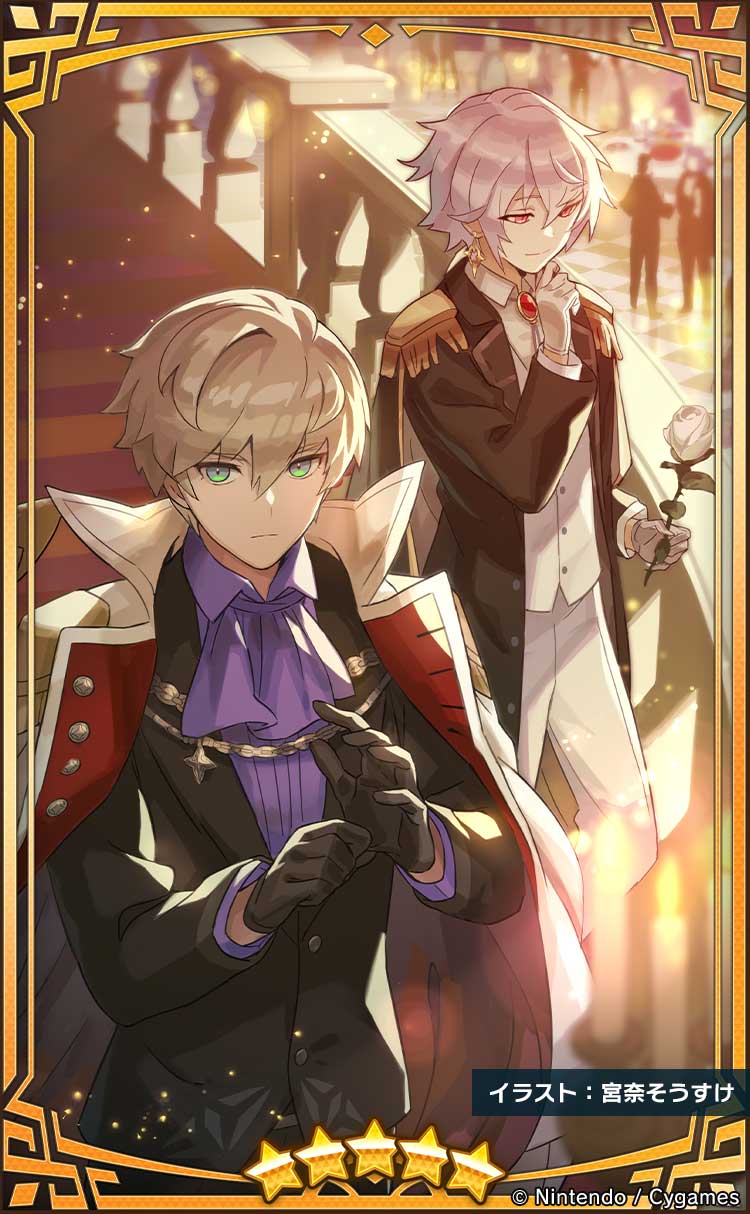 2boys, adjusting_clothes, adjusting_gloves, alternate_costume, basileus, bishounen, black_gloves, black_jacket